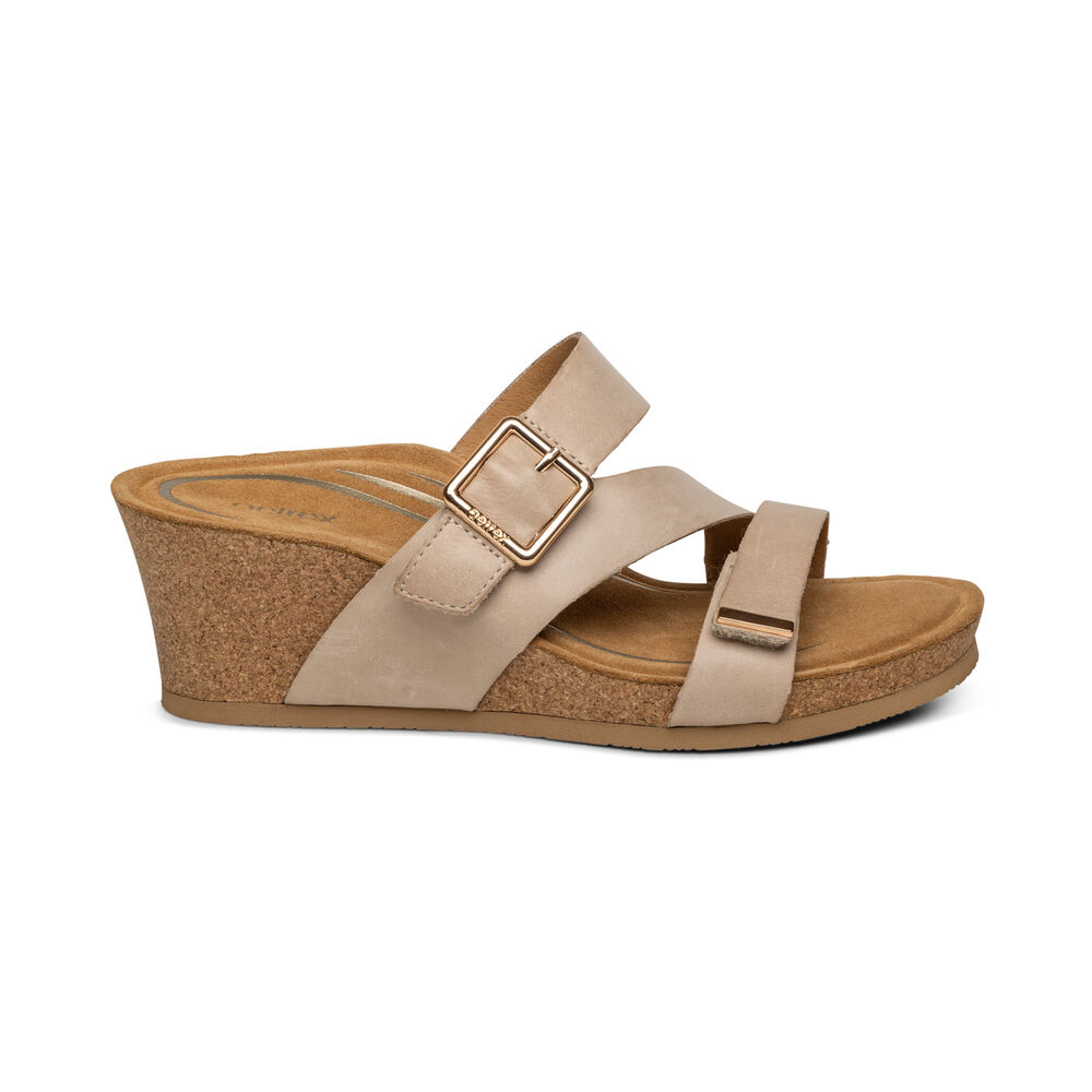 Aetrex Women's Kimmy Arch Support Wedge Sandals - Ivory | USA TVR3BI1